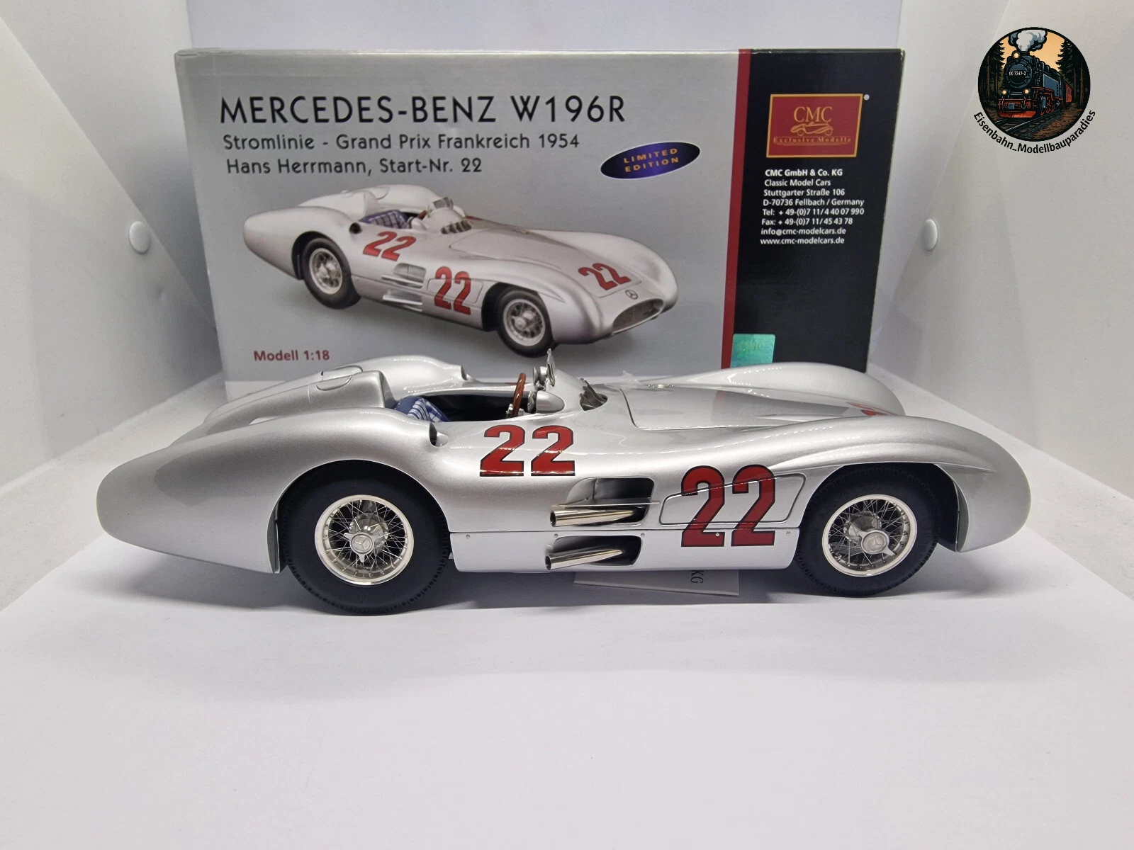 CMC Mercedes-Benz W196R Stromlinie, 1954, GP de France #18 J.M. Fangio - 1/18