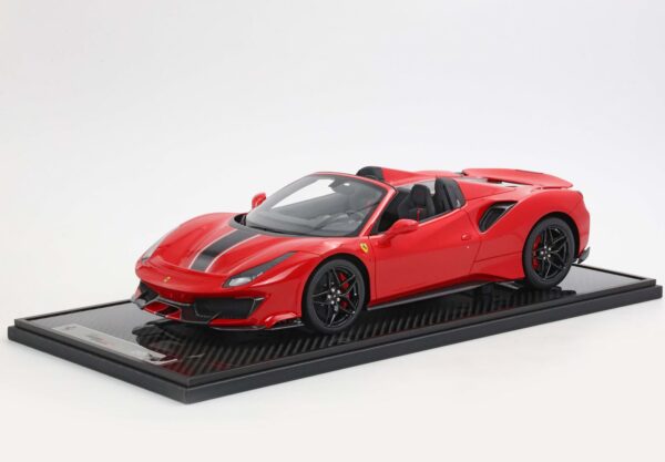 BBR Ferrari 488 Pista Spider Open roof Rosso Corsa - black silver stripe 1/12 – Bild 9