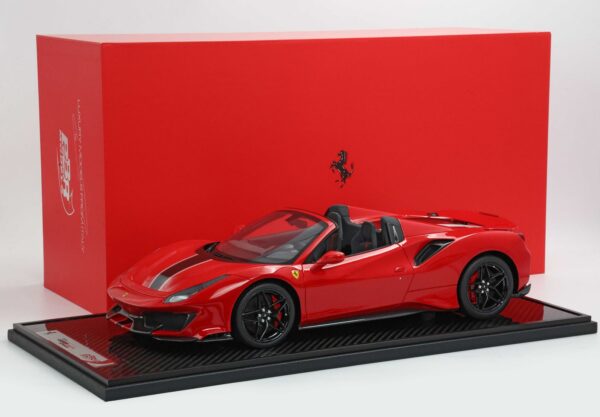 BBR Ferrari 488 Pista Spider Open roof Rosso Corsa - black silver stripe 1/12