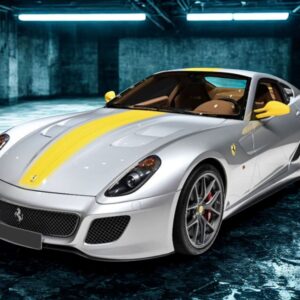 BBR Ferrari 599 GTO 2010 - Nurburgring Silver with Yellow Stripe | 1:18