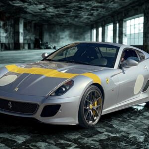 BBR Ferrari 599 GTO 2010 - Nürburgring Silver with Horizontal Yellow Stripe | 1:18