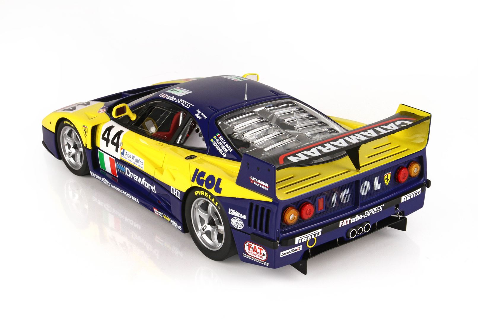 BBR Ferrari F40 LM 24h Le Mans 1996 Team Ennea IGOL #44 - Yellow / Blue | 1:18 - Image 4