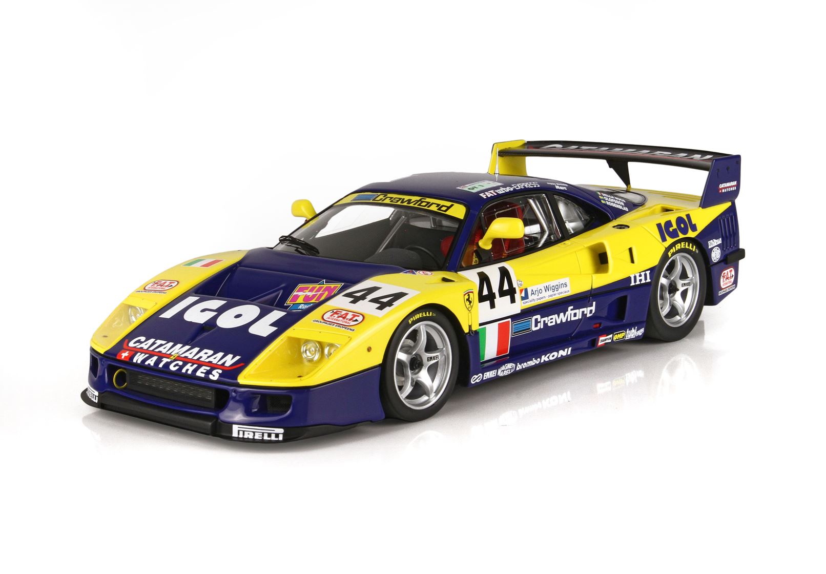 BBR Ferrari F40 LM 24h Le Mans 1996 Team Ennea IGOL #44 - Yellow / Blue | 1:18 - Image 3