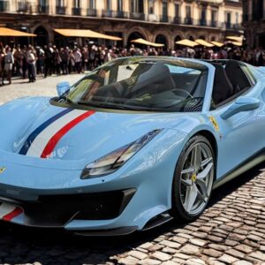 BBR Ferrari 488 Pista Spider con striscia francese bianca - Blu La Plata | 1:18