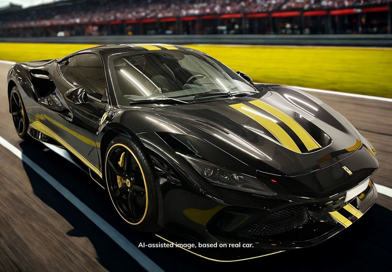 BBR Ferrari F8 Tributo - Metallic Daytona Black with Yellow Stripes | 1:18