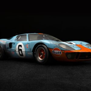 Amalgam Ford GT40 ganador de Le Mans 1969 con efecto de carrera - Celeste / Naranja | 1:8