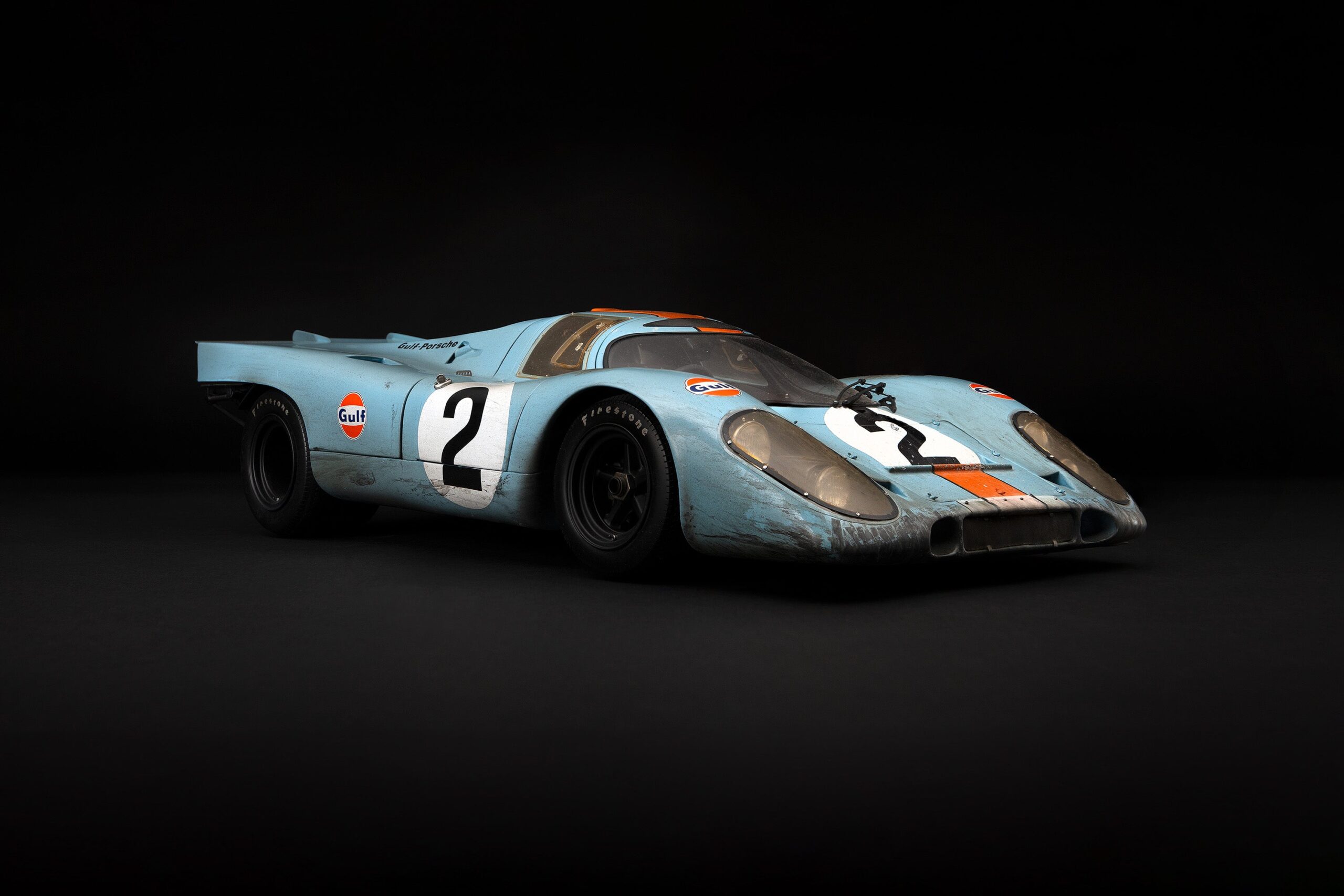 Amalgam Porsche 917K 1971 Daytona Winner Gulf Livery Race Weathered - Hellblau/Orange | 1:8 - Image 2