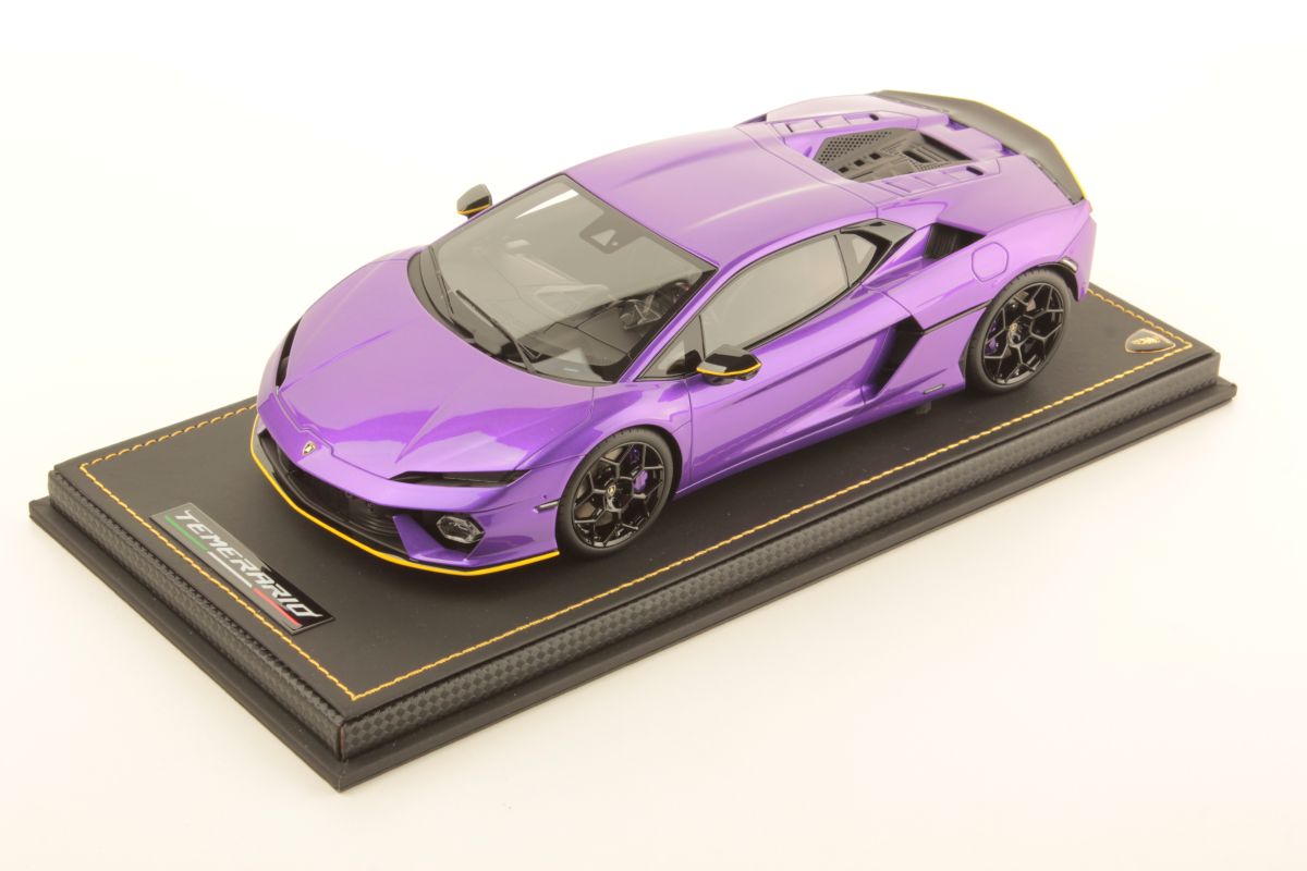 MR Collection Lamborghini Temerario - PIÈCE UNIQUE Viola Pasifae avec livrée jaune | 1:18