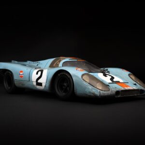 Amalgam Porsche 917K 1971 Daytona Winner Gulf Livery Race Weathered – Light Blue/Orange | 1:8