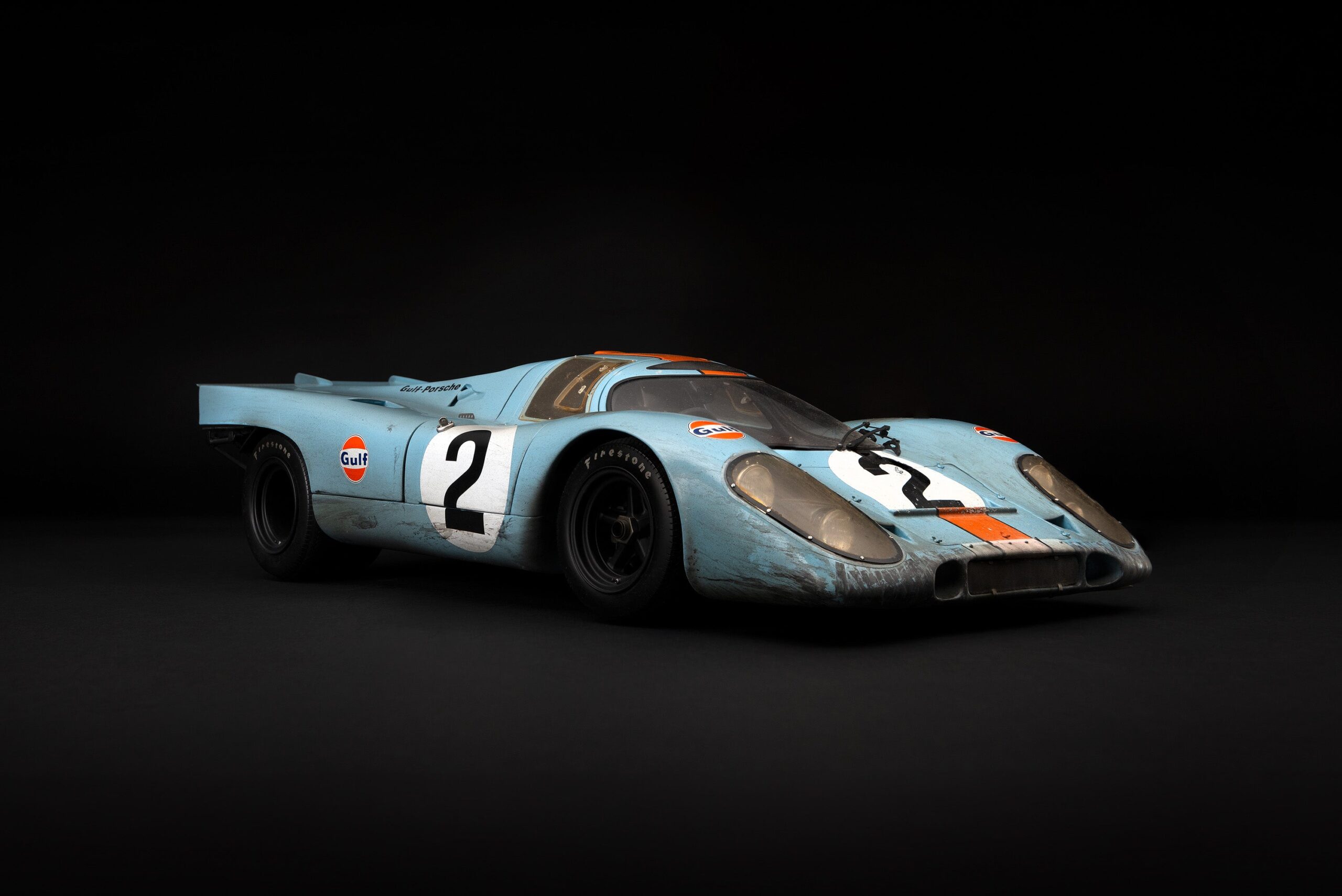 Amalgam Porsche 917K 1971, vainqueur de Daytona, livrée Gulf, effet usé - Bleu clair/orange | Échelle 1:8