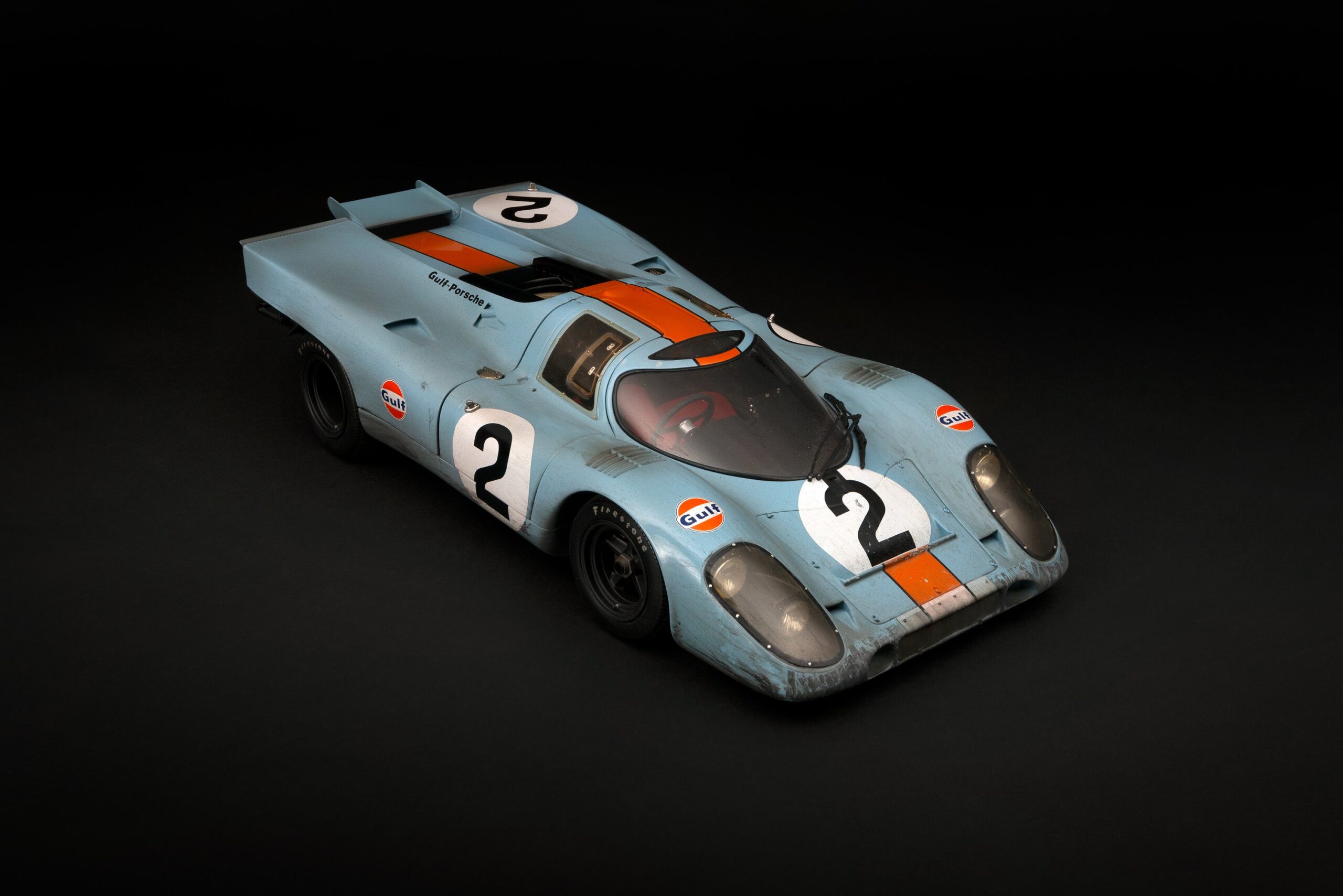 Amalgam Porsche 917K 1971 Daytona Winner Gulf Livery Race Weathered - Hellblau/Orange | 1:8 - Image 19