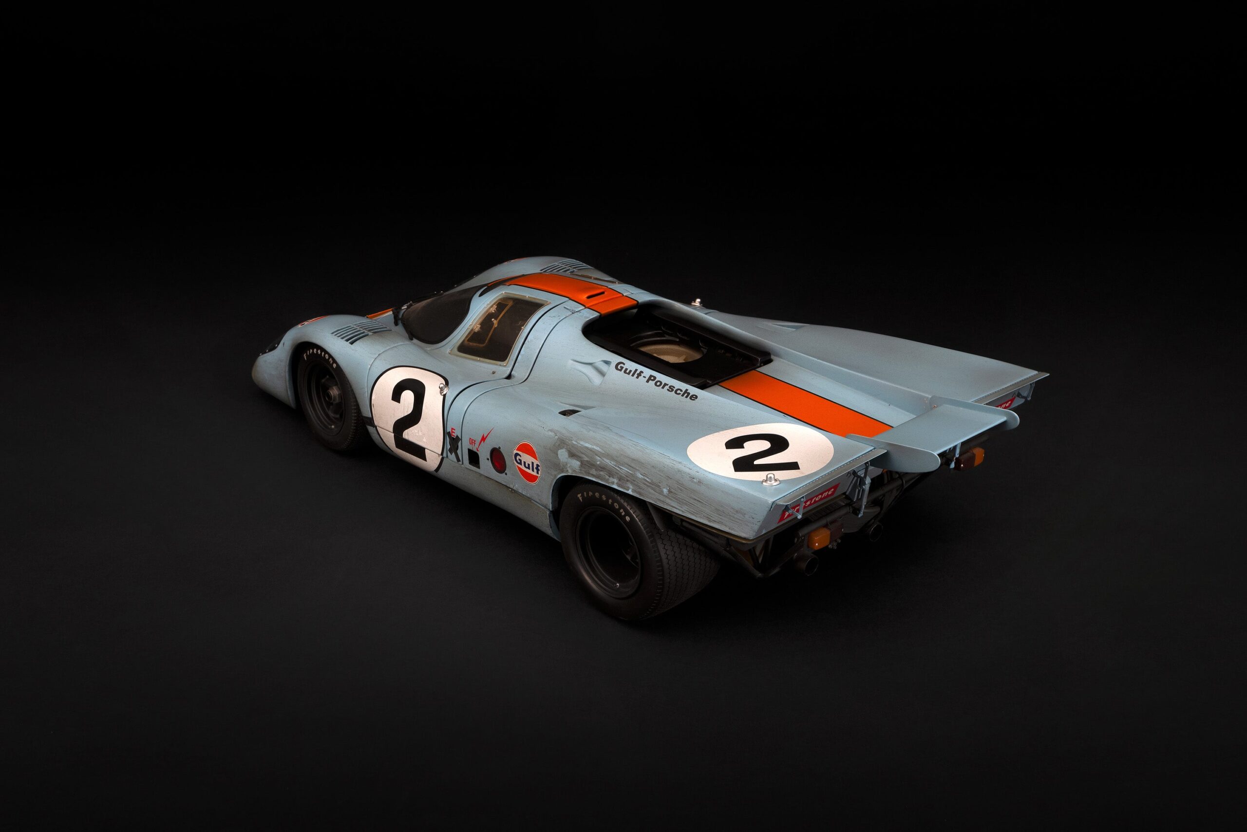 Amalgam Porsche 917K 1971 Daytona Winner Gulf Livery Race Weathered - Hellblau/Orange | 1:8 - Image 24