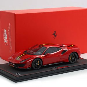 BBR Ferrari 488 PISTA Rosso Corsa with black wheels and yellow stripe one of 88 - 1/18